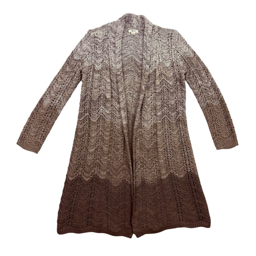 Style & Co Open Front Knit Cardigan Sweater Ombre Brown Beige Size L